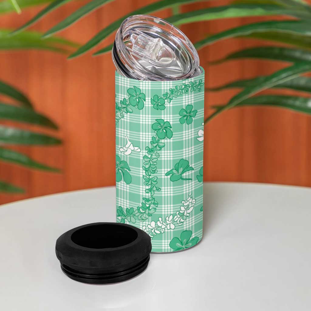 Omaomao Aloha Hawaii 4 in 1 Can Cooler Tumbler Plumeria Lei With Palaka Motif - Polynesian Pride
