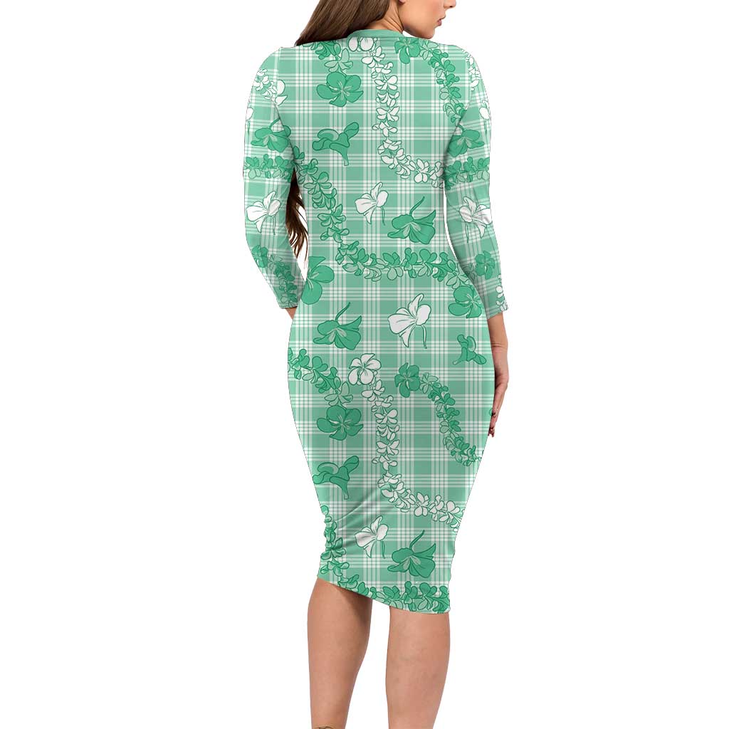 Omaomao Aloha Hawaii Family Matching Long Sleeve Bodycon Dress and Hawaiian Shirt Plumeria Lei With Palaka Motif - Polynesian Pride