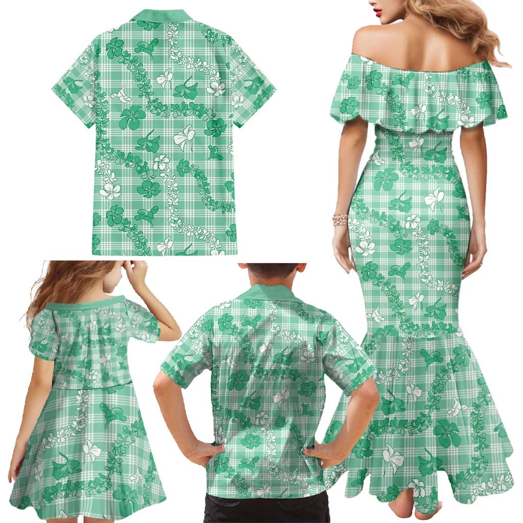 Omaomao Aloha Hawaii Family Matching Mermaid Dress and Hawaiian Shirt Plumeria Lei With Palaka Motif - Polynesian Pride