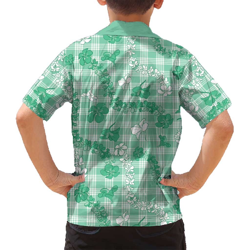 Omaomao Aloha Hawaii Family Matching Off Shoulder Maxi Dress and Hawaiian Shirt Plumeria Lei With Palaka Motif - Polynesian Pride