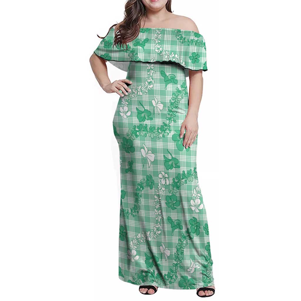 Omaomao Aloha Hawaii Family Matching Off Shoulder Maxi Dress and Hawaiian Shirt Plumeria Lei With Palaka Motif - Polynesian Pride