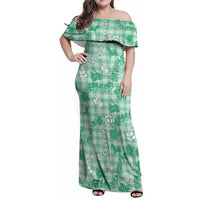 Omaomao Aloha Hawaii Family Matching Off Shoulder Maxi Dress and Hawaiian Shirt Plumeria Lei With Palaka Motif - Polynesian Pride