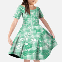 Omaomao Aloha Hawaii Family Matching Short Sleeve Bodycon Dress and Hawaiian Shirt Plumeria Lei With Palaka Motif - Polynesian Pride