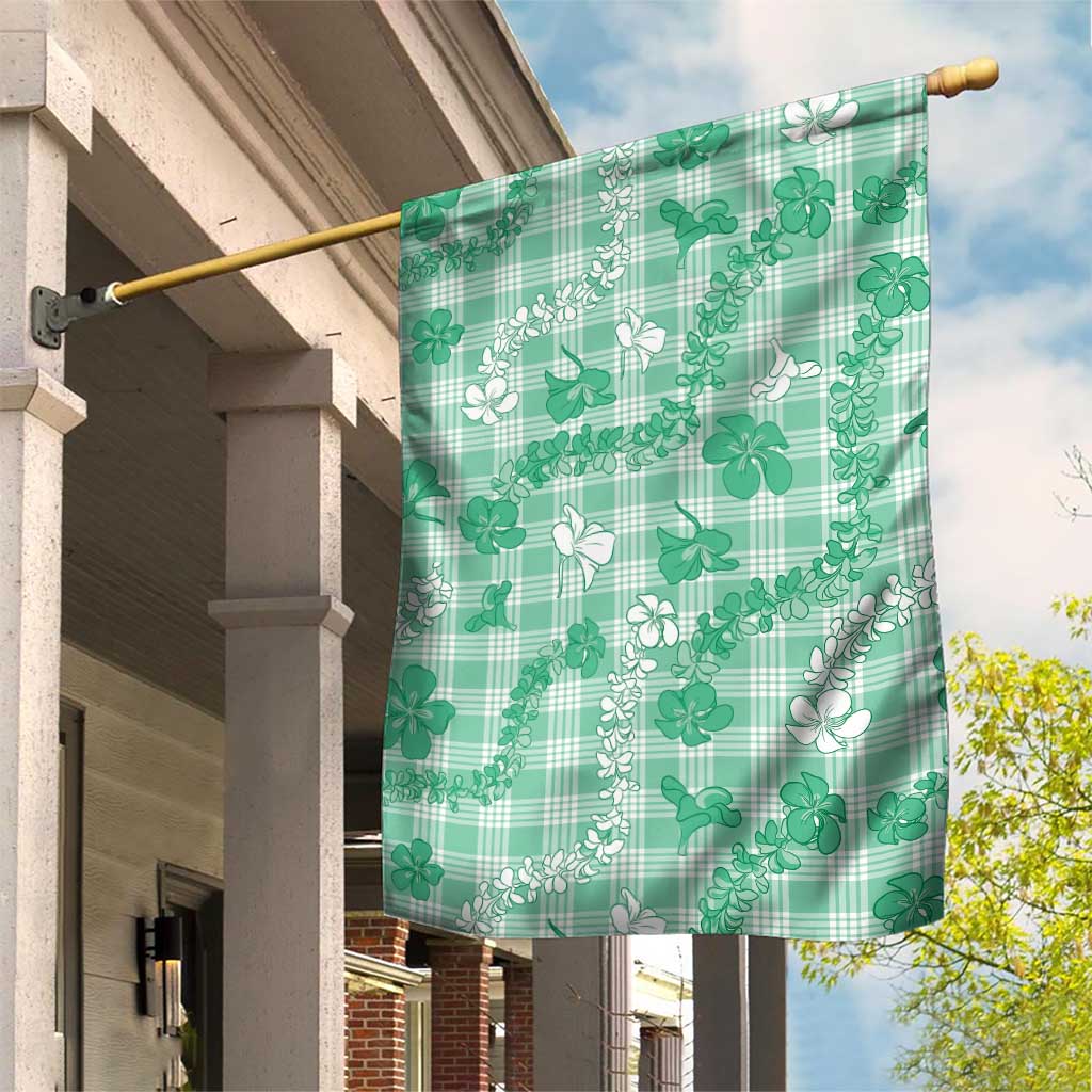 Omaomao Aloha Hawaii Garden Flag Plumeria Lei With Palaka Motif LT14 House Flag Green - Polynesian Pride