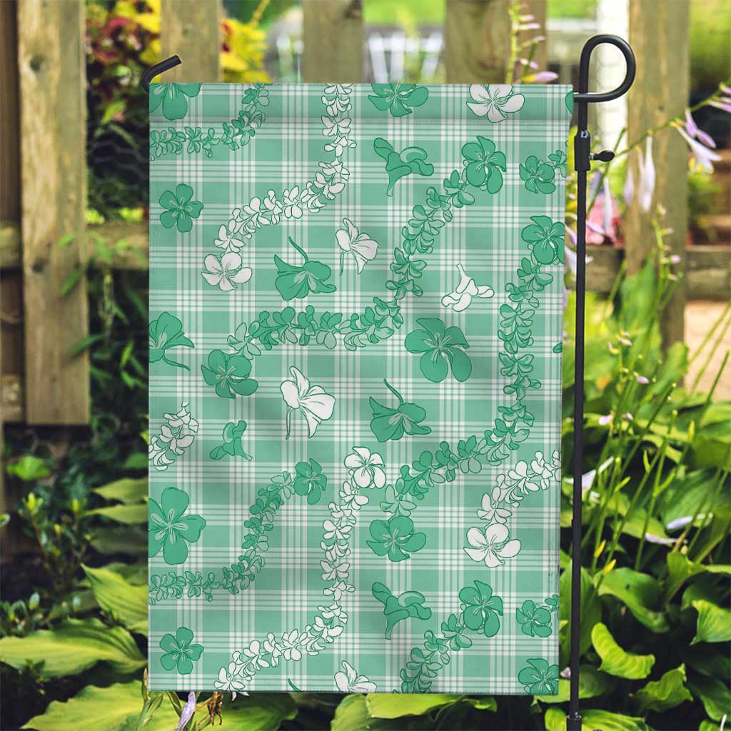 Omaomao Aloha Hawaii Garden Flag Plumeria Lei With Palaka Motif LT14 Garden Flag Green - Polynesian Pride