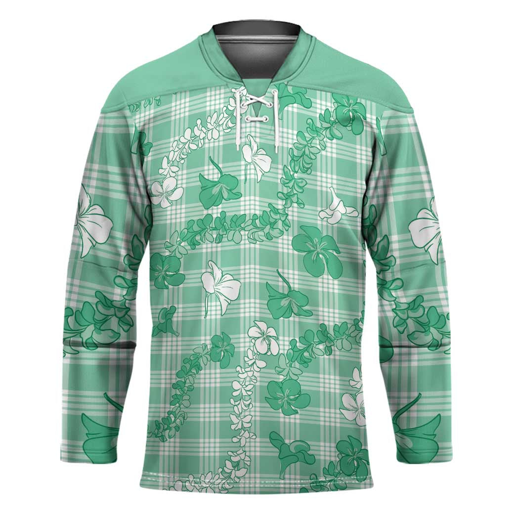Omaomao Aloha Hawaii Hockey Jersey Plumeria Lei With Palaka Motif LT14 Unisex Green - Polynesian Pride