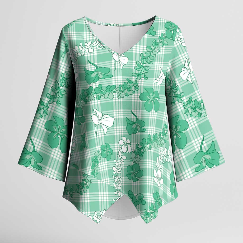 Omaomao Aloha Hawaii Kimono Sleeve Blouse Plumeria Lei With Palaka Motif - Polynesian Pride