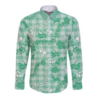 Omaomao Aloha Hawaii Long Sleeve Button Shirt Plumeria Lei With Palaka Motif LT14 Unisex Green - Polynesian Pride