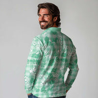 Omaomao Aloha Hawaii Long Sleeve Polo Shirt Plumeria Lei With Palaka Motif - Polynesian Pride