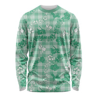 Omaomao Aloha Hawaii Long Sleeve Shirt Plumeria Lei With Palaka Motif LT14 Unisex Green - Polynesian Pride