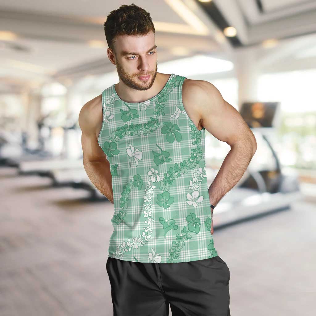 Omaomao Aloha Hawaii Men Tank Top Plumeria Lei With Palaka Motif LT14 Green - Polynesian Pride