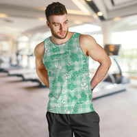 Omaomao Aloha Hawaii Men Tank Top Plumeria Lei With Palaka Motif LT14 Green - Polynesian Pride