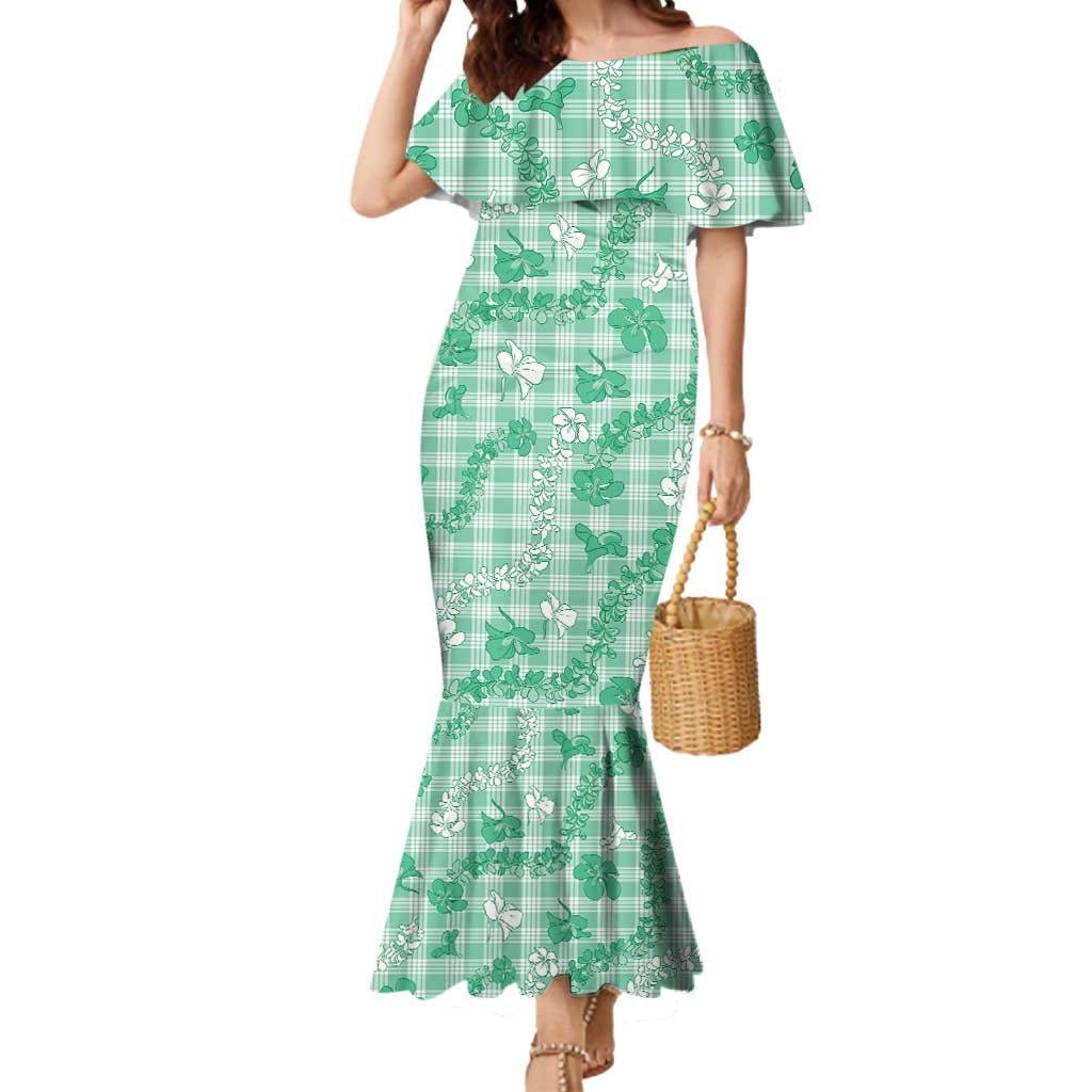 Omaomao Aloha Hawaii Mermaid Dress Plumeria Lei With Palaka Motif - Polynesian Pride