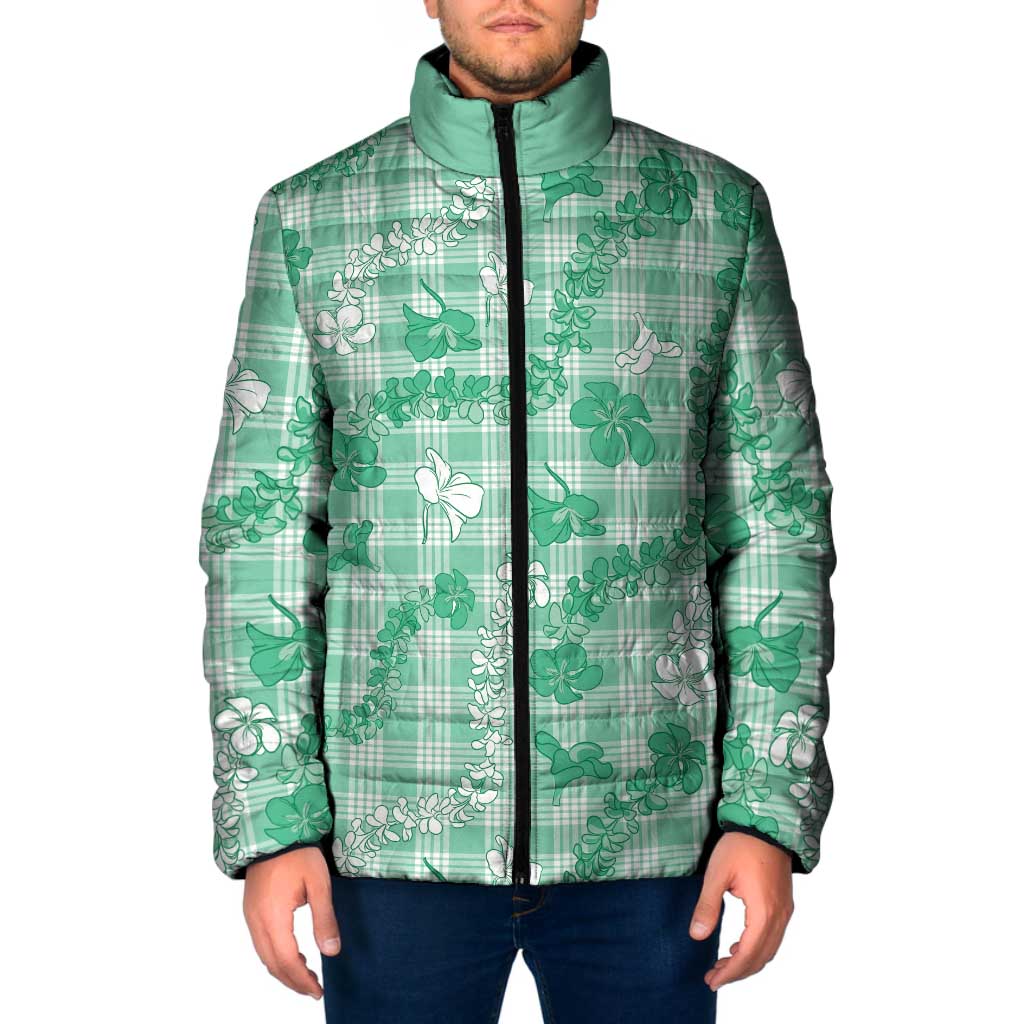 Omaomao Aloha Hawaii Padded Jacket Plumeria Lei With Palaka Motif LT14 Men Green - Polynesian Pride