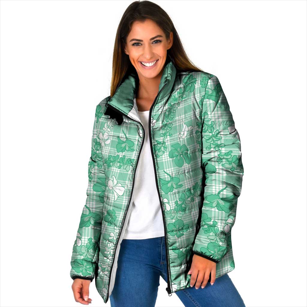Omaomao Aloha Hawaii Padded Jacket Plumeria Lei With Palaka Motif LT14 Women Green - Polynesian Pride