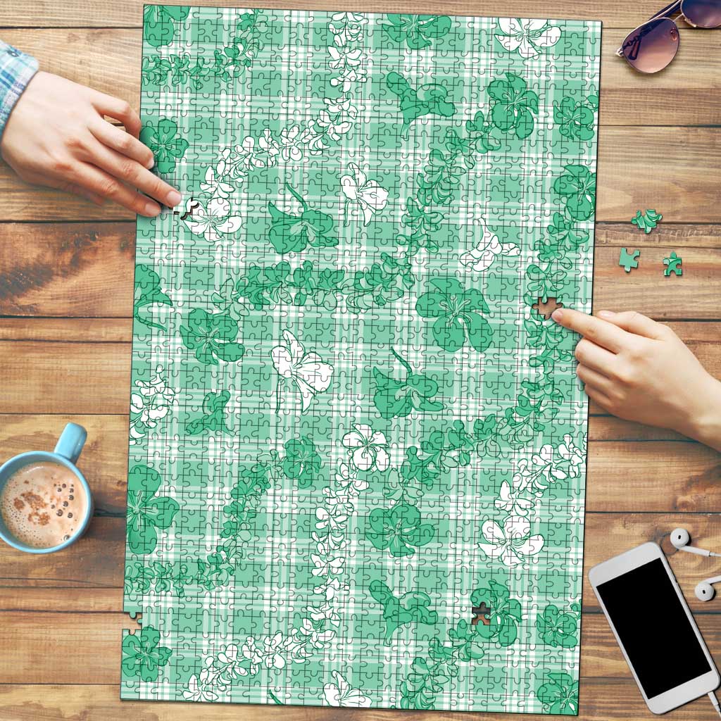 Omaomao Aloha Hawaii Puzzle Plumeria Lei With Palaka Motif LT14 Green - Polynesian Pride