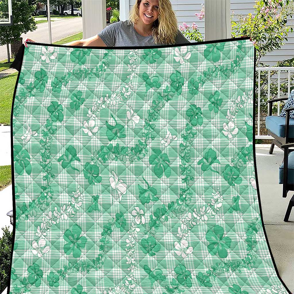 Omaomao Aloha Hawaii Quilt Plumeria Lei With Palaka Motif LT14 Green - Polynesian Pride