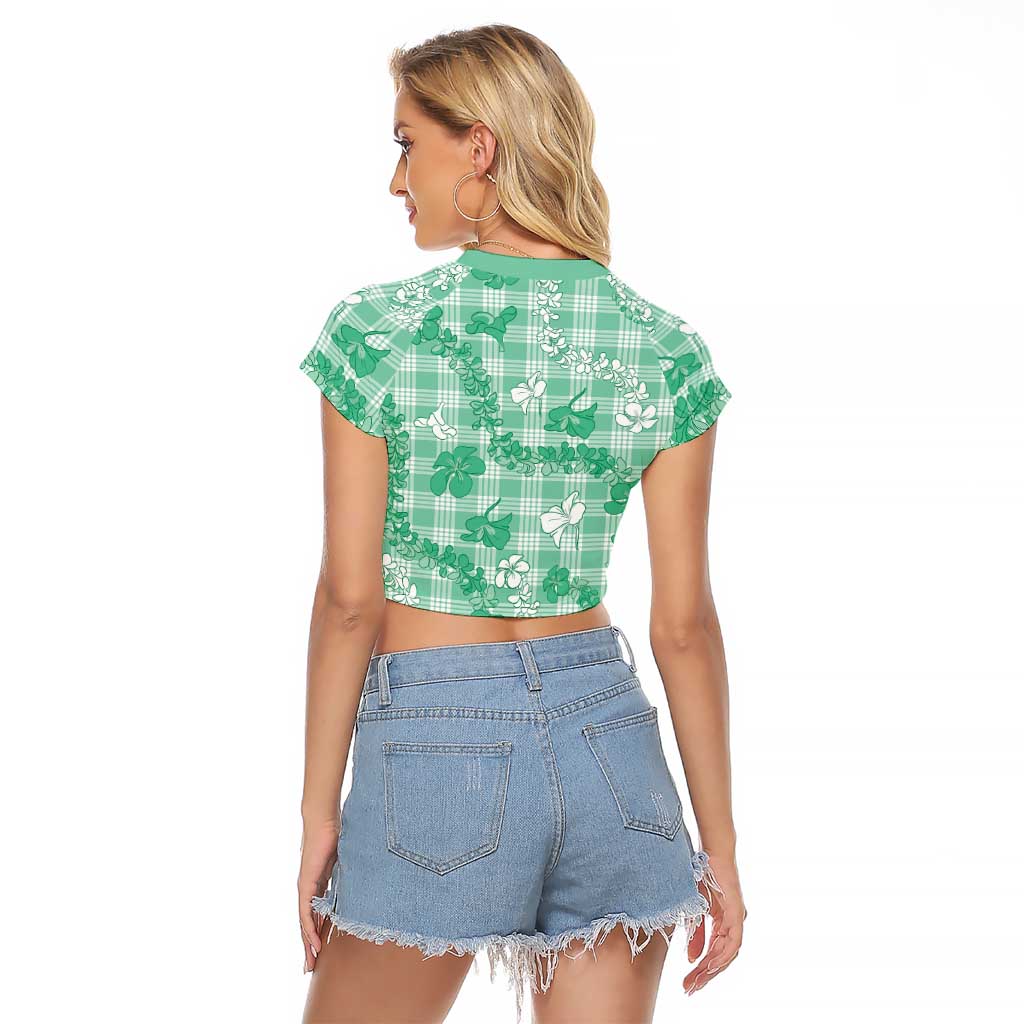 Omaomao Aloha Hawaii Raglan Cropped T Shirt Plumeria Lei With Palaka Motif LT14 - Polynesian Pride