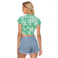Omaomao Aloha Hawaii Raglan Cropped T Shirt Plumeria Lei With Palaka Motif LT14 - Polynesian Pride