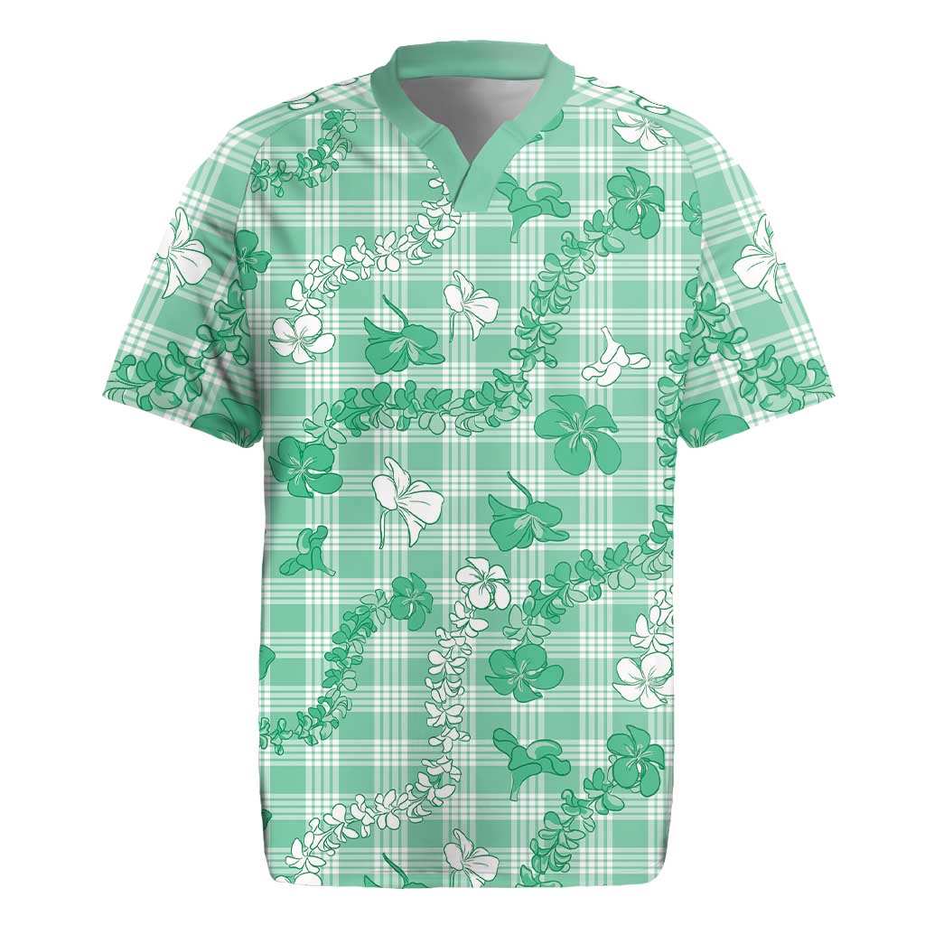 Omaomao Aloha Hawaii Rugby Jersey Plumeria Lei With Palaka Motif LT14 Green - Polynesian Pride