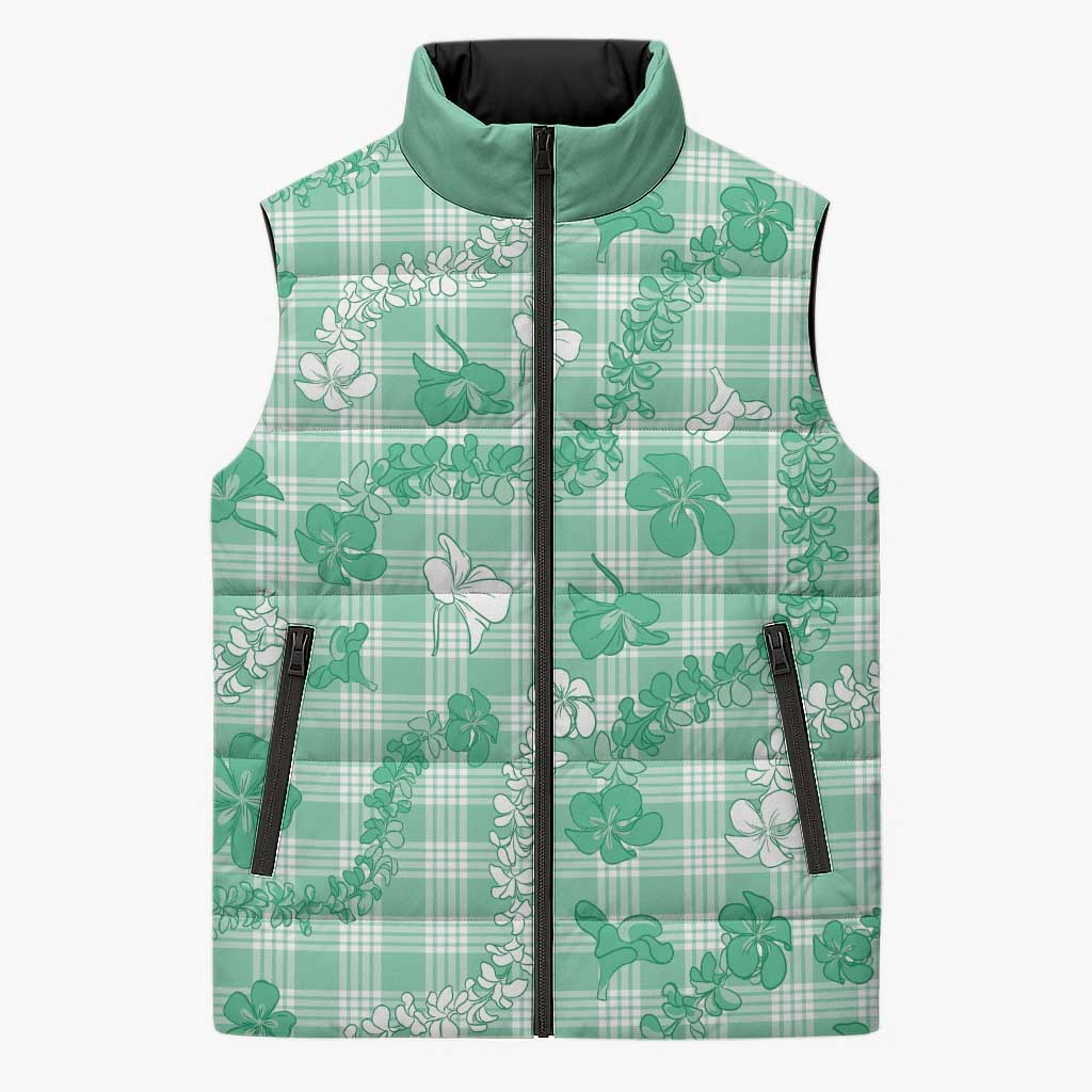 Omaomao Aloha Hawaii Sleeveless Puffer Jacket Plumeria Lei With Palaka Motif LT14 Unisex Green - Polynesian Pride