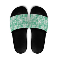 Omaomao Aloha Hawaii Slide Sandals Plumeria Lei With Palaka Motif LT14 Green - Polynesian Pride