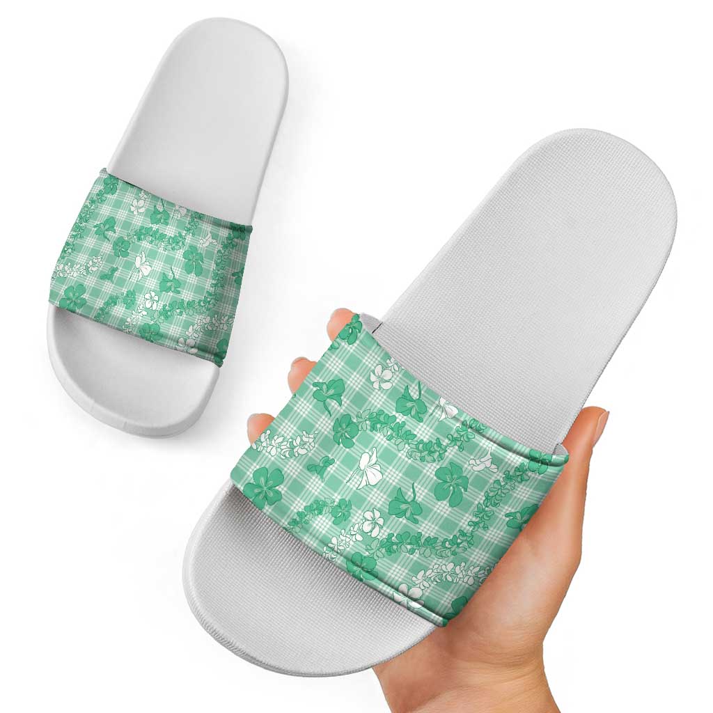 Omaomao Aloha Hawaii Slide Sandals Plumeria Lei With Palaka Motif LT14 - Polynesian Pride