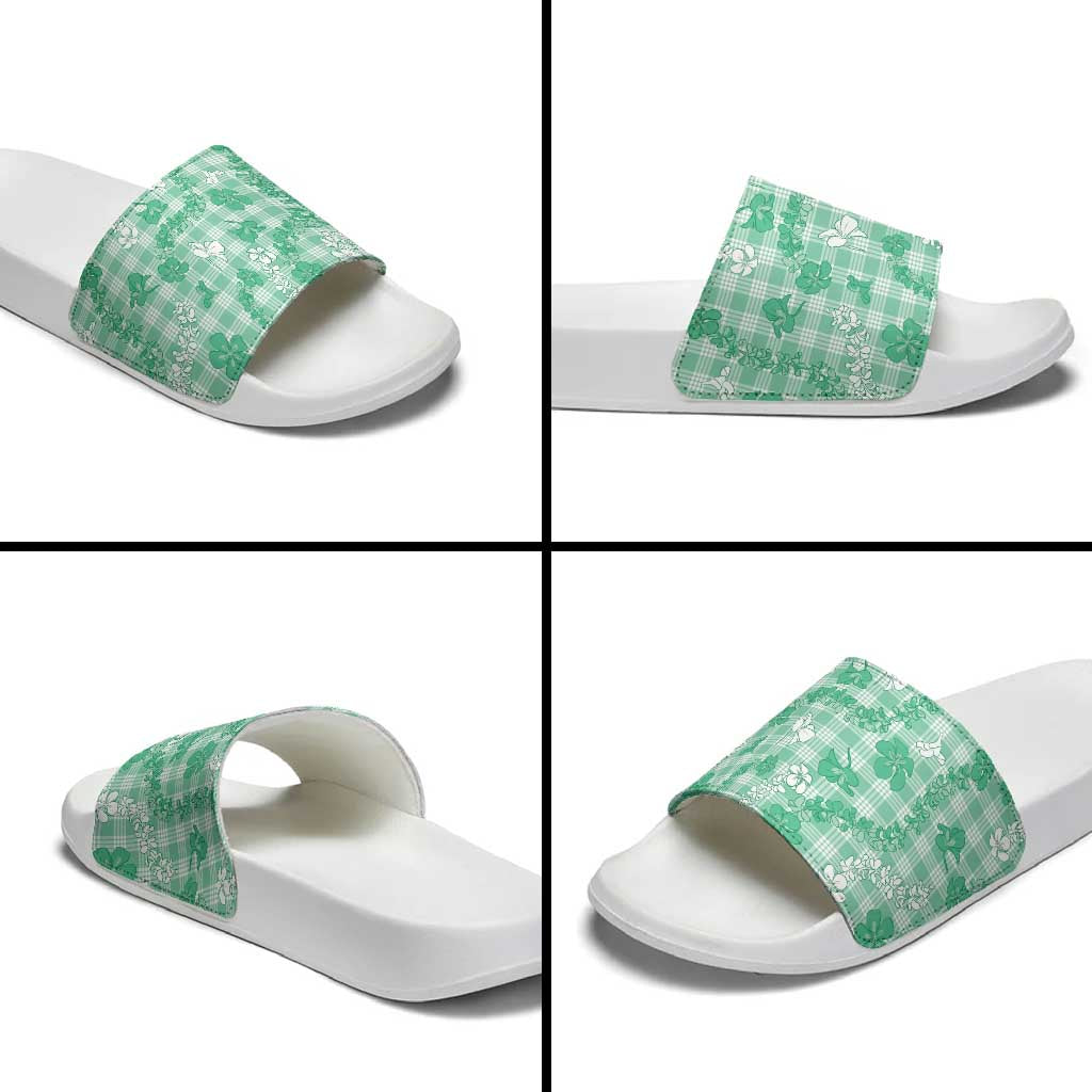 Omaomao Aloha Hawaii Slide Sandals Plumeria Lei With Palaka Motif LT14 - Polynesian Pride