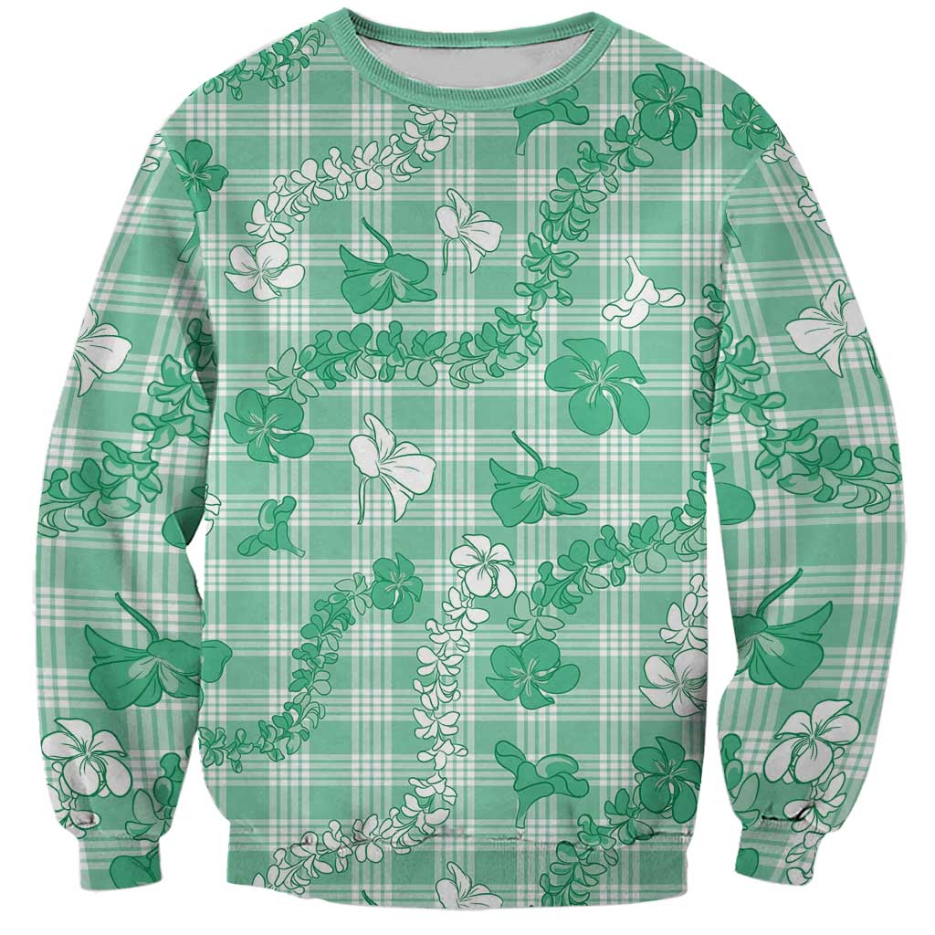 Omaomao Aloha Hawaii Sweatshirt Plumeria Lei With Palaka Motif LT14 Unisex Green - Polynesian Pride