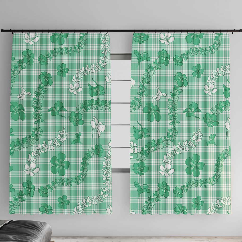 Omaomao Aloha Hawaii Window Curtain Plumeria Lei With Palaka Motif LT14 With Hooks Green - Polynesian Pride