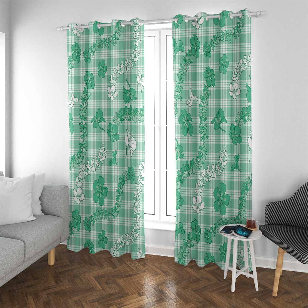 Omaomao Aloha Hawaii Window Curtain Plumeria Lei With Palaka Motif LT14 With Grommets Green - Polynesian Pride