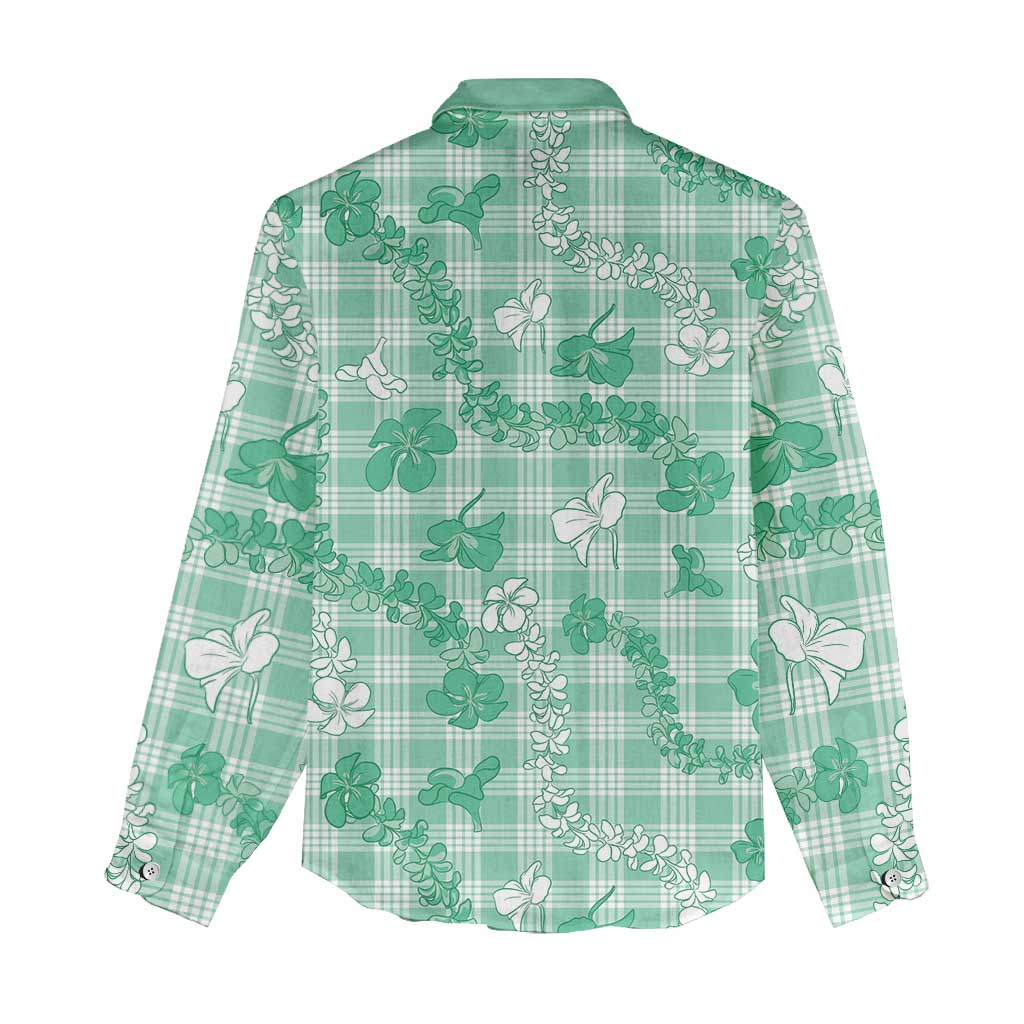 Omaomao Aloha Hawaii Women Casual Shirt Plumeria Lei With Palaka Motif - Polynesian Pride