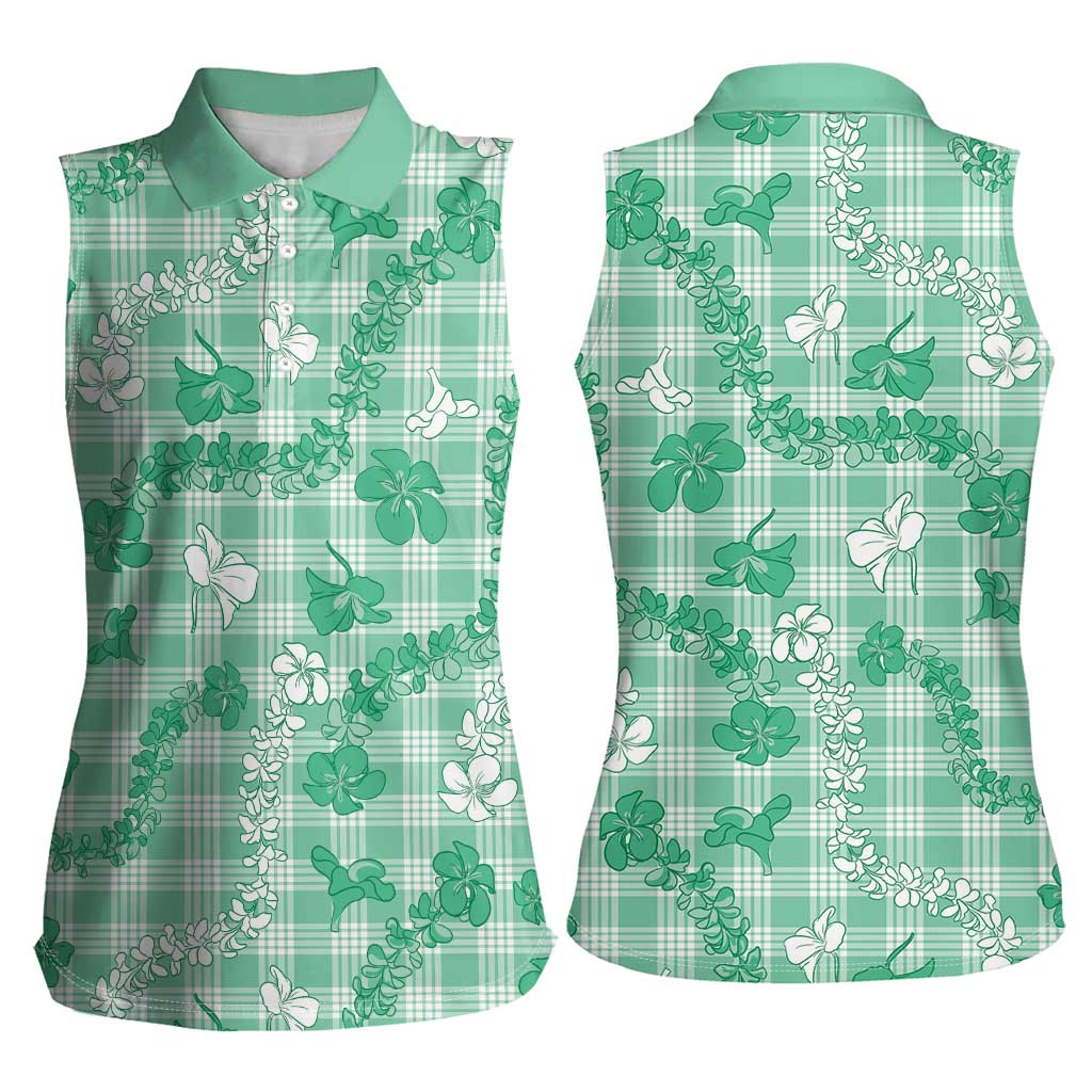 Omaomao Aloha Hawaii Women Sleeveless Polo Shirt Plumeria Lei With Palaka Motif - Polynesian Pride
