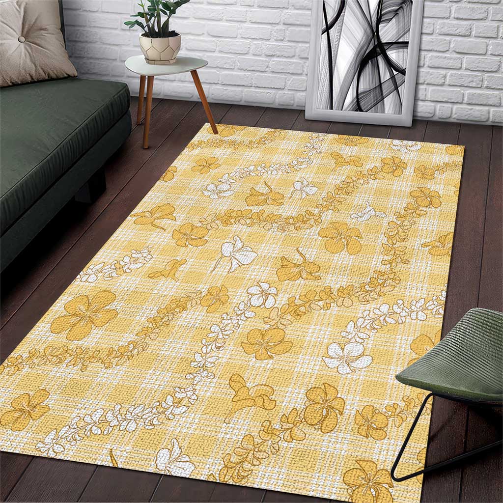 Melemele Aloha Hawaii Area Rug Plumeria Lei With Palaka Motif - Polynesian Pride