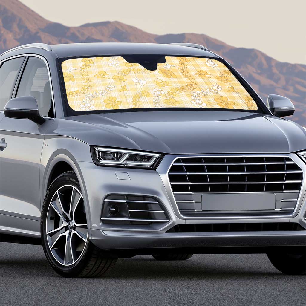 Melemele Aloha Hawaii Auto Sun Shade Plumeria Lei With Palaka Motif - Polynesian Pride