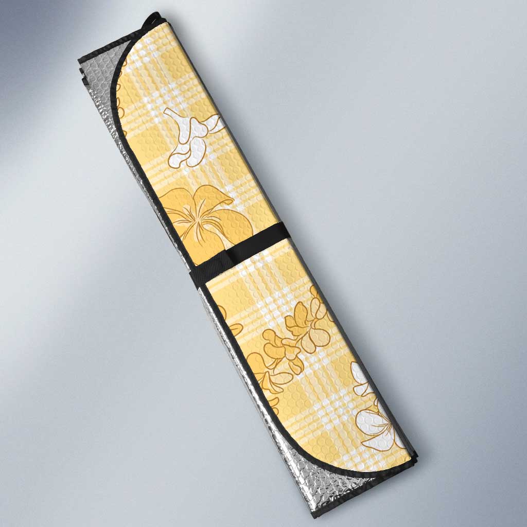 Melemele Aloha Hawaii Auto Sun Shade Plumeria Lei With Palaka Motif - Polynesian Pride