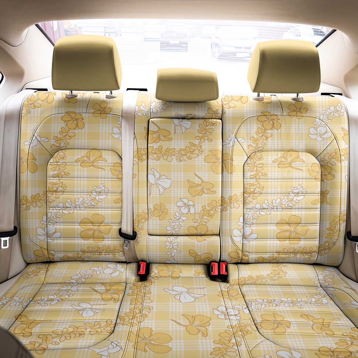 Melemele Aloha Hawaii Back Car Seat Cover Plumeria Lei With Palaka Motif - Polynesian Pride