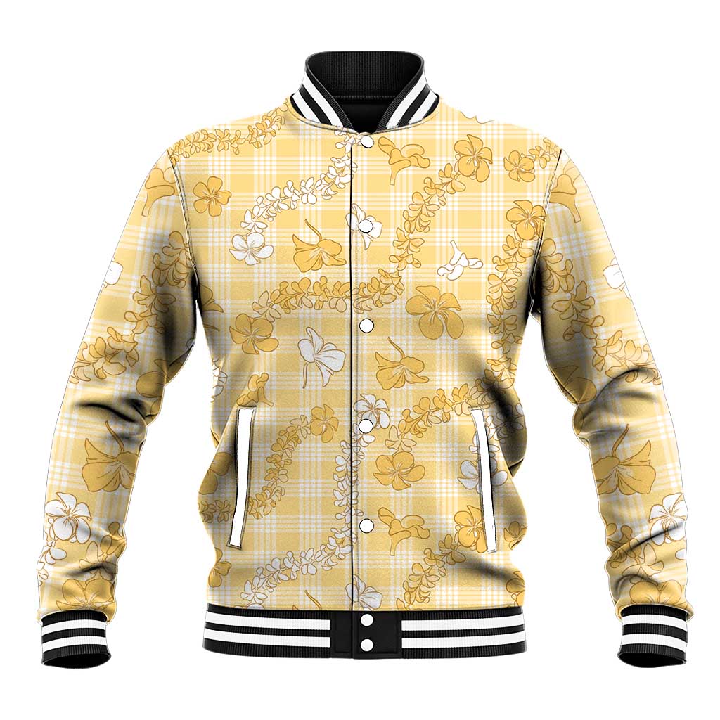 Melemele Aloha Hawaii Baseball Jacket Plumeria Lei With Palaka Motif LT14 Unisex Yellow - Polynesian Pride