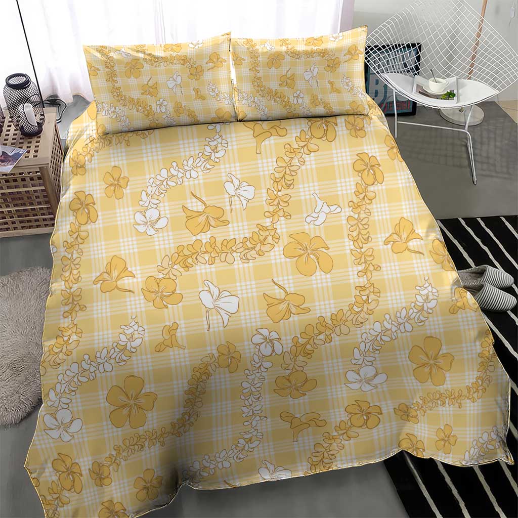 Melemele Aloha Hawaii Bedding Set Plumeria Lei With Palaka Motif - Polynesian Pride