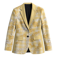Melemele Aloha Hawaii Blazer Plumeria Lei With Palaka Motif LT14 Unisex Yellow - Polynesian Pride