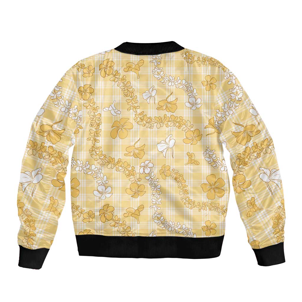 Melemele Aloha Hawaii Bomber Jacket Plumeria Lei With Palaka Motif - Polynesian Pride
