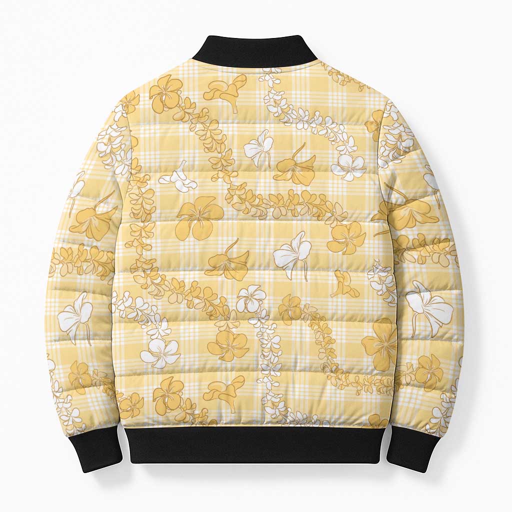 Melemele Aloha Hawaii Bomber Puffer Jacket Plumeria Lei With Palaka Motif LT14 - Polynesian Pride