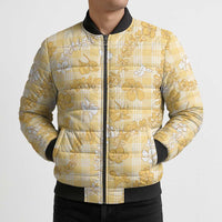 Melemele Aloha Hawaii Bomber Puffer Jacket Plumeria Lei With Palaka Motif LT14 - Polynesian Pride