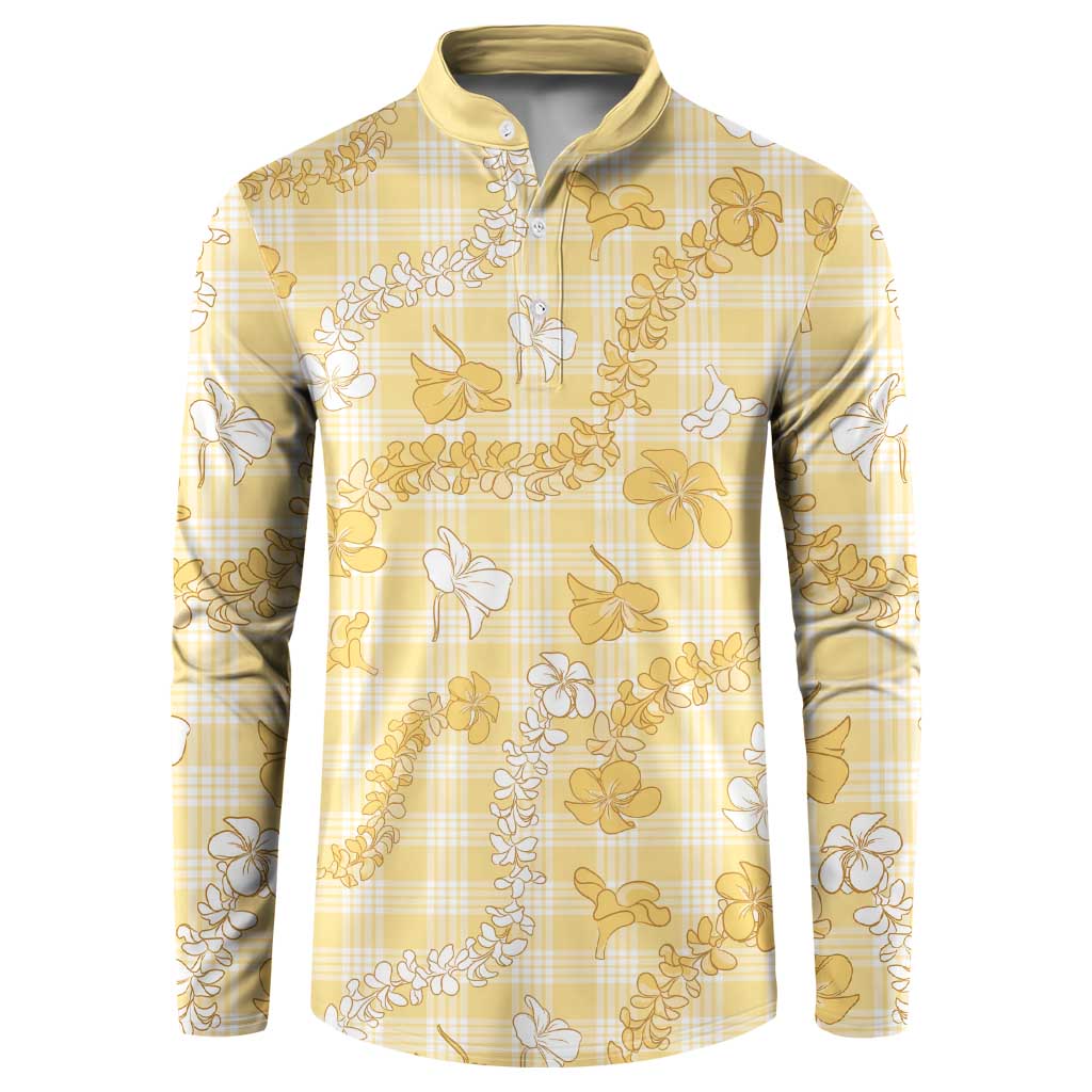 Melemele Aloha Hawaii Button Sweatshirt Plumeria Lei With Palaka Motif LT14 Yellow - Polynesian Pride