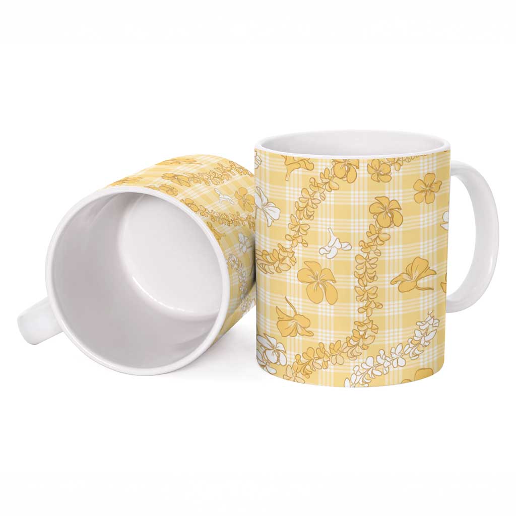 Melemele Aloha Hawaii Ceramic Mug Plumeria Lei With Palaka Motif - Polynesian Pride