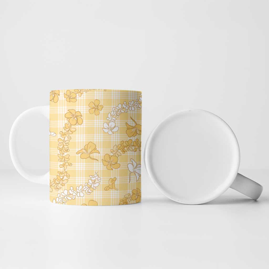 Melemele Aloha Hawaii Ceramic Mug Plumeria Lei With Palaka Motif - Polynesian Pride