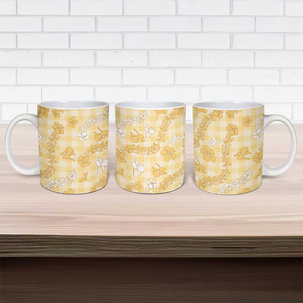 Melemele Aloha Hawaii Ceramic Mug Plumeria Lei With Palaka Motif - Polynesian Pride