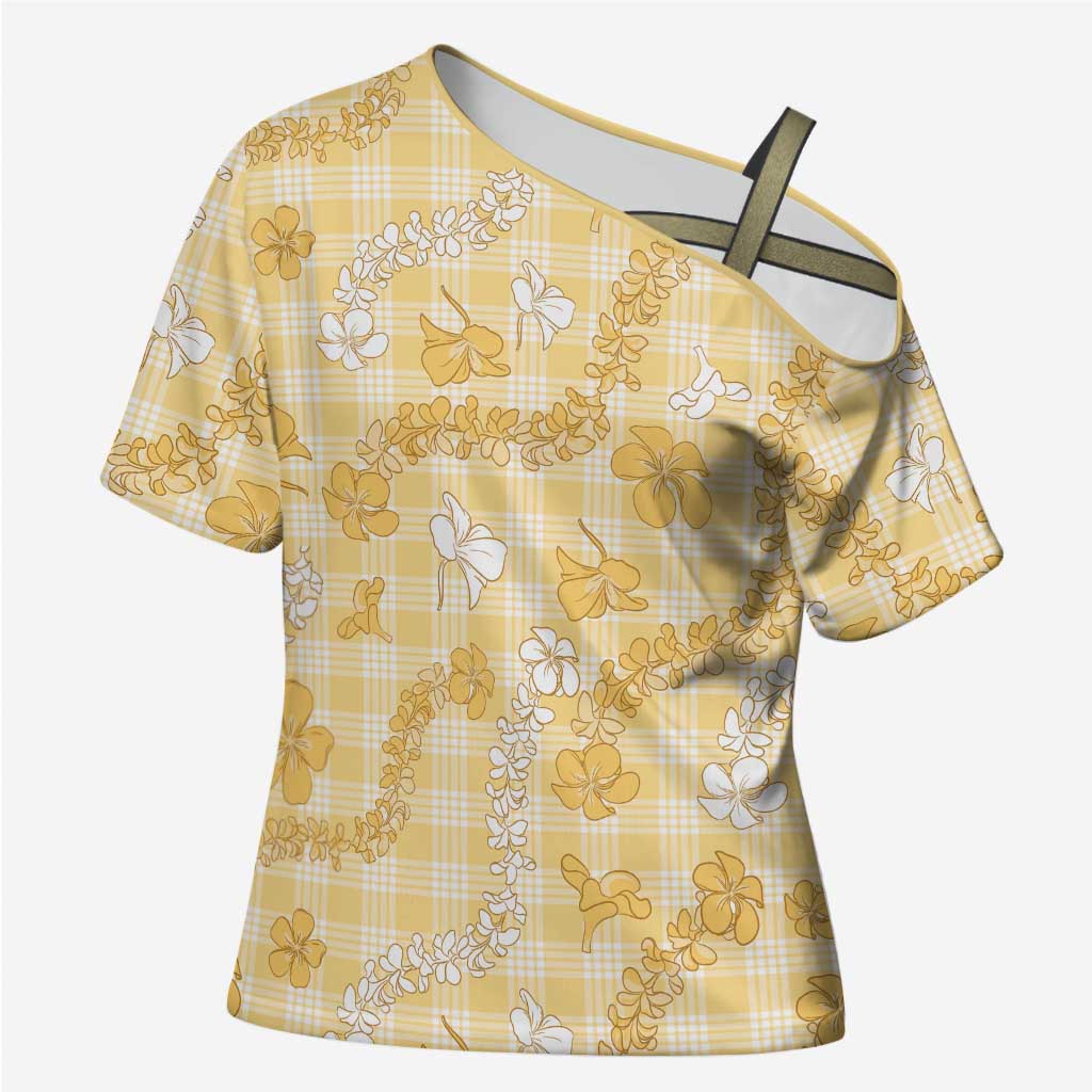 Melemele Aloha Hawaii Cross Shoulder Shirt Plumeria Lei With Palaka Motif LT14 Female Yellow - Polynesian Pride