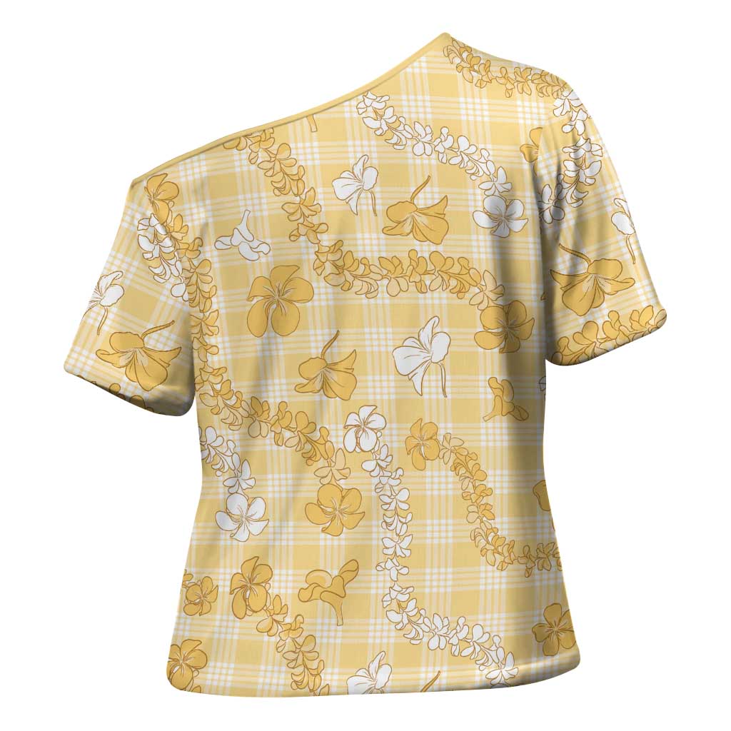 Melemele Aloha Hawaii Cross Shoulder Shirt Plumeria Lei With Palaka Motif LT14 - Polynesian Pride