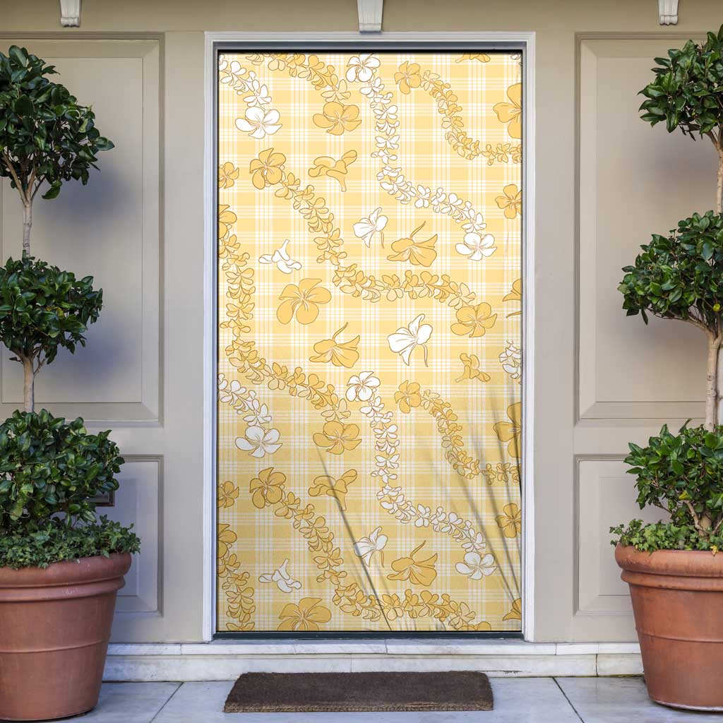 Melemele Aloha Hawaii Door Cover Plumeria Lei With Palaka Motif - Polynesian Pride